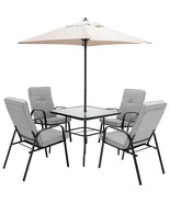 6 Pieces Patio Dining Set with Umbrella and Stackable Cushioned Chairs -... - €486,17 EUR