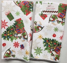 Set of 2 Microfiber Towels, 15&quot;x25&quot;, CHRISTMAS TREES, GIFTS &amp; SNOWFLAKES... - £8.55 GBP