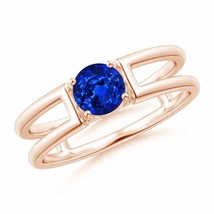 ANGARA Sapphire Solitaire Parallel Split Shank Ring for Women in 14K Solid Gold - £990.16 GBP