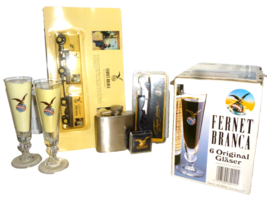 6 Fernet Branca Shot Glasses, 1 Poster, Screw Driver, Flask, Pin &amp; Model... - $144.95