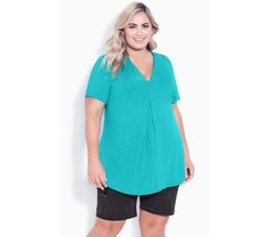 Avenue Womens Plus Blue/Green Hi Low V Neck Short Sleeve Pleat Front Top 18 NWT - £14.18 GBP