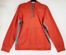 Nike Hoodie Mens Medium Orange Gray Therma Fit Stretch Pullover Sweatshirt - $27.71