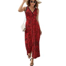 Mondxflaur Red Rose Summer Dresses for Women V-neck Sleeveless Long Dress - £28.66 GBP+