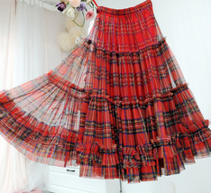 RED Plaid Tulle Skirt Holiday Outfit Women Custom Plus Size Ruffle Tulle Skirt image 2