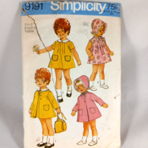 Simplicity 9191 Toddler Dress Coat Reversible Hat Size 2 - $6.92