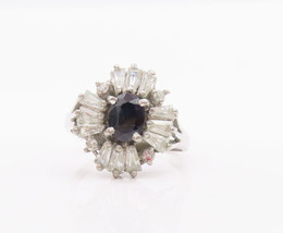 925 Sterling Silver - Vintage Solid Blue Halo White Sapphire Ring Sz 8 -... - $39.79