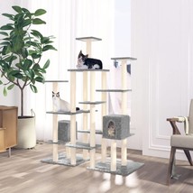 Cat Tree with Sisal Scratching Posts Light Grey 145 cm - £48.88 GBP