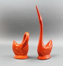 Jaru California Pair Orange Art Pottery Swans Bird Sculpture Mid Century Modern - £133.48 GBP