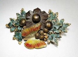 Vintage Antique Enamel &amp; Wood Butterfly Brooch C2768 - £22.41 GBP