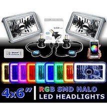 4X6&quot; Bluetooth Color Change Rgb Smd Halo Angel Eye Headlight Led Light Bulb Pair - £187.78 GBP