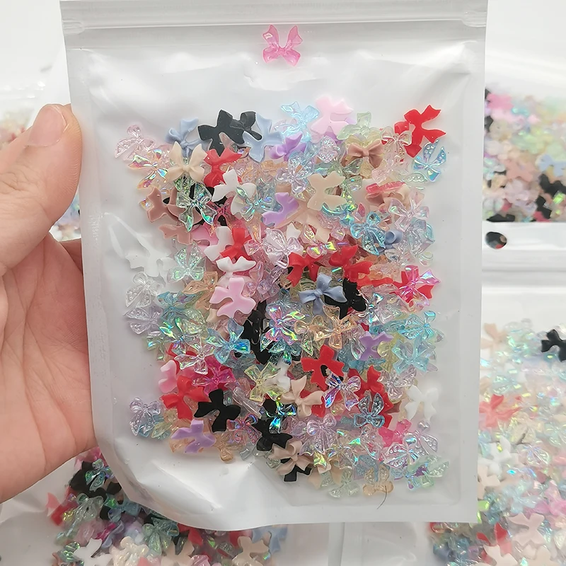 240Pcs Bow Nail Charms 3D Aurora Colorful Resin Butterfly Nail Rhineston... - £11.40 GBP