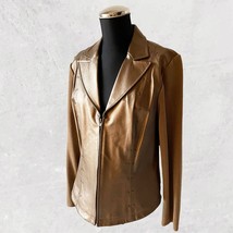 Nygard Collection Gold Leather/Knit Blazer Zip Front Collar Studs-Women&#39;... - $37.95