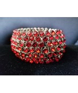 Rhinestone Bracelet Stretch, Red Domed Bracelet, Crystal Pageant Prom Je... - £42.96 GBP