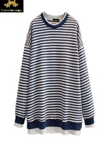 Suitable for 60-175KG, cotton plus size women&#39;s fake two-piece striped sweater - £33.53 GBP