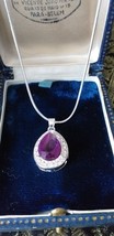 Vintage 1990-s Large Amethyst and Zircons Pendant on 18 inch Chain - Bea... - $117.81