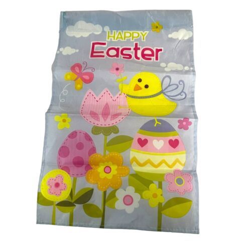 Happy Easter Small Garden Welcome Flag  19”x 12" Eggs Butterflies Bird Flowers - $18.69