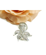 Filigree Deco Orchid Lily Flower Pin Estate Vintage Brooch Sterling Silv... - £50.36 GBP