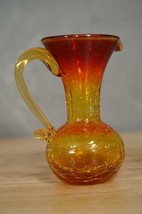Vintage Studio Art Crackle Glass KANAWHA WV Amberina Red &amp; Yellow Pitcher Vase - £21.43 GBP