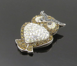 SWAROVSKI 925 Sterling Silver - Vintage Crystal Encrusted Owl Pendant - PT16564 - £34.54 GBP
