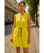 Piazza Sempione Yellow Eyelet Tunic Dress Italy Sleeveless Belted Resort... - €43,85 EUR