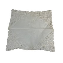 Vintage Victorian  White Handkerchief With Wide Lace Border Four Corners Scarf - £14.98 GBP