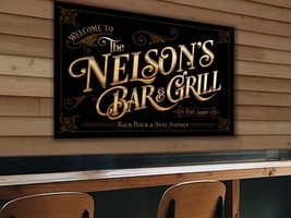 Canvas Family Bar and Grill Sign | Family Name Grill Canvas Sign | Canvas Bar &  - $29.00