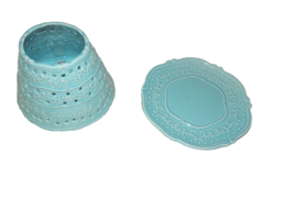 Retired Temptations Vintage Grace Aqua Blue Candle Shade &amp; Plate Set - £18.50 GBP