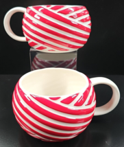 (2) Starbucks 2013 Red Striped Cnady Cane Peppermint Coffee Mugs Set Whi... - $29.67