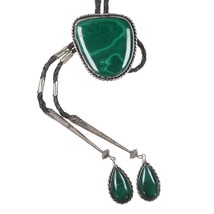 Large Vintage Sterling Malachite bolo tie with fancy tips - £388.09 GBP