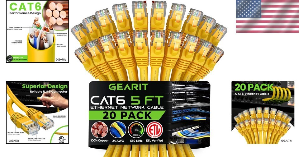 5 Feet Cat 6 Ethernet Patch Cables - 20-Pack, Snagless RJ45 for Fast Internet Item image 2