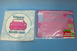 Birthday 18 Pink Car 2ply Napkins &amp; 12 Pack Party Certificates Cupcake D... - £10.16 GBP