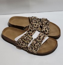 White Mountain Footbed Leather Leopard Print Birk Style Sandal Size 8 - £15.94 GBP