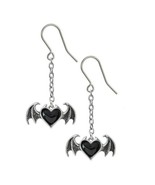 Alchemy Gothic Blacksoul Demon Wing Black Heart Dangling Chain Earrings ... - £16.55 GBP