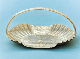 Hammered Aluminum Small Candy Dish Handled Basket Rose Design 9x5.5 Inch Vintage - £6.83 GBP
