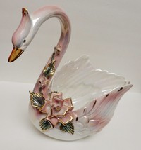 Capodimonte Italy Porcelain Swan Flowers Planter Marked Signed 14&quot;x 11.5... - $177.97