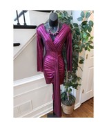 Women&#39;s Wrap Dress Small Purple Metallic Tight Waist Ruched Back Zip Dee... - $47.18 CAD