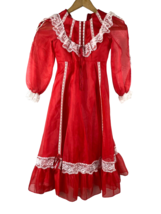 Vintage 1960s Dress Girls 4 Fancy Frocks Red Fancy Sheer Maxi Christmas ... - $93.28