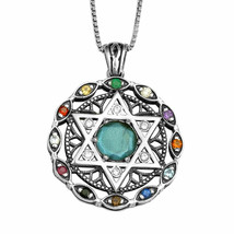 Kabbalah Pendant Star of David  and Labradorite Hoshen Crystals 925 CZ - £189.36 GBP