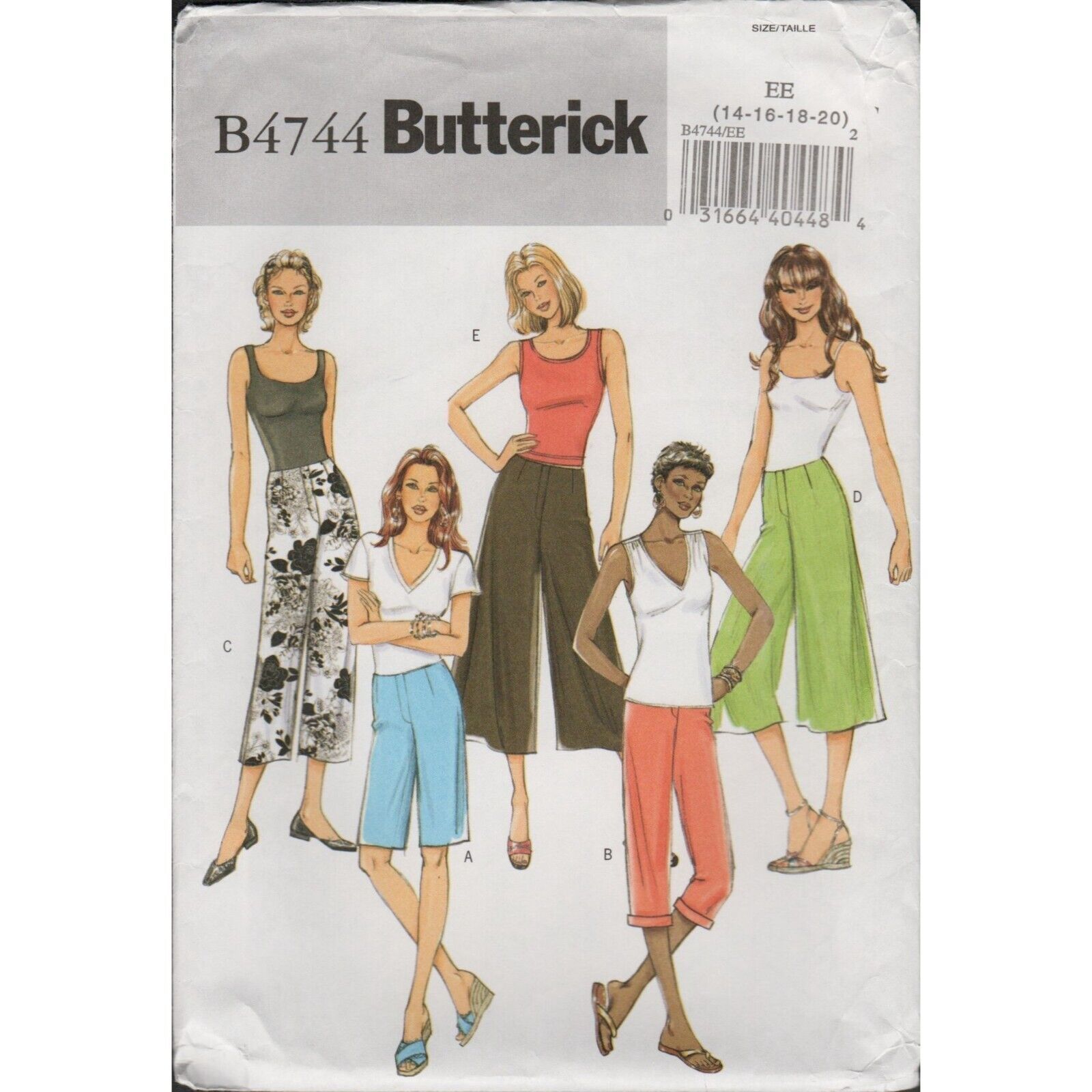 Butterick 4744 Culottes, Gauchos, Wide Leg Pants Pattern Misses Size 14-20 Uncut - $12.73