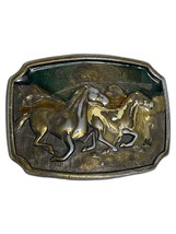 VINTAGE Wild Horses Solid Brass Belt Buckle Enamel U.S.A. Western Rustic... - £10.09 GBP