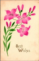 Best Wishes Pink Flowers Embossed Posted Antique Vintage Postcard - £5.90 GBP