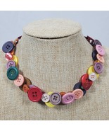 Vintage Button Necklace Handcrafted 17 Inch Pink Red Green Brown - $552.14 MXN