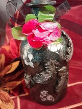 Gothic Feather Black White Flora Jar Bottle Sand Ashes Small Vase Trinke... - $10.65