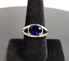 Blue Oval Shape Rhinestone Ring Silver Tone Size 8 1/2 - €22,85 EUR