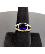 Blue Oval Shape Rhinestone Ring Silver Tone Size 8 1/2 - $26.32
