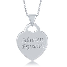 Sterling Silver &quot;Alguien Especial&quot; Inscribed Shiny Heart Pendant /chain - £44.04 GBP