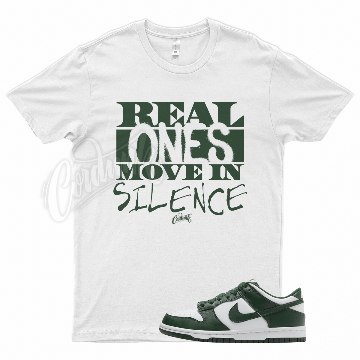 Primary image for White REAL T Shirt for N Dunk Low Team Green White Spartan Hunter Air