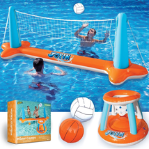 Inflatable Pool Float Game Set with Inflatable Volleyball Net &amp; Basketba... - £33.08 GBP+