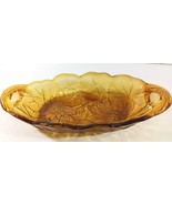 Vintage AMBER Glass Oval NAPPY SERVING RELISH DISH Embossed Daisies - $17.09