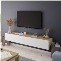 Reyes Nordic Oak Effect And White Wall Mounted Floating Wide Large TV Unit - $106.72